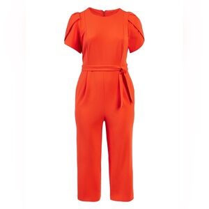 Elegant Orange Calvin Klein Jumpsuit// tulip sleeves